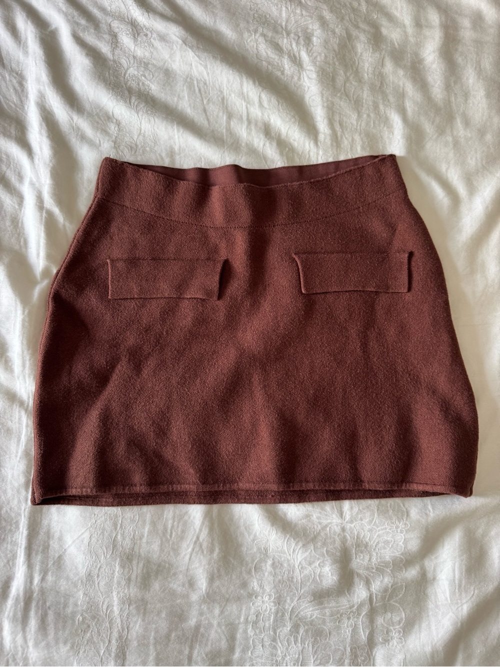 Urban Outfitters Brown Knit Mini Skirt with Faux Pockets